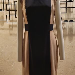Calvin Klein Black and Tan Midi Dress Sz 6